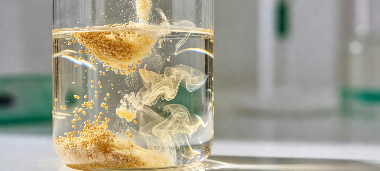 Soy protein powder gently dissolving in water